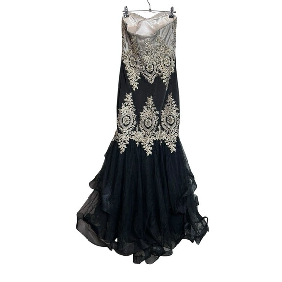 Night Studio Strapless Evening Gown Size 6 Black Gold Beaded Embellished Prom - Picture 6 of 10